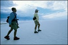 Ex Officio Long-Sleev AirStrip Shirt and Mountain Hardwear's Mountain Kilt (his), The North Face's Backwater (hers)