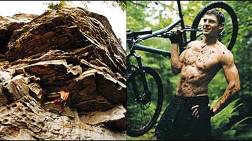 Escaping the frantic mid-Atlantic: climbing a 5.13a/b near Summersville Lake (left); Filthy fat-tire fun near Davis (right)