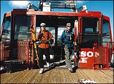 Ready to rip: ski mountaineers Hans Johnston (left) and Wesley Bunch atop Rendezvous Mountain, Wyoming.