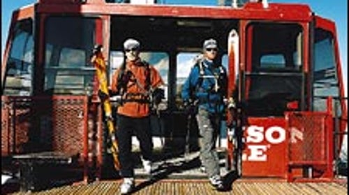 Ready to rip: ski mountaineers Hans Johnston (left) and Wesley Bunch atop Rendezvous Mountain, Wyoming.