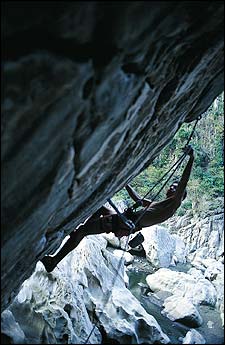 Cliff hanger: a 5.12 at Wawa Gorge in Montalban.