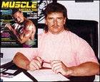 Phillips at Mile High Publishing, circa 1992; inset, the debut issue of Muscle Media 2000
