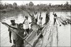 Villagers at Momogu raise their paddles.