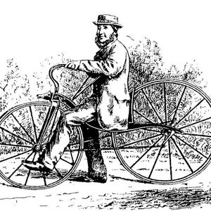 Thomas McCall on his rear-driven velocipede in 1869.