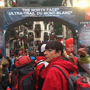 Spectators at the starting gate for the Ultra Trail du Mont Blanc.