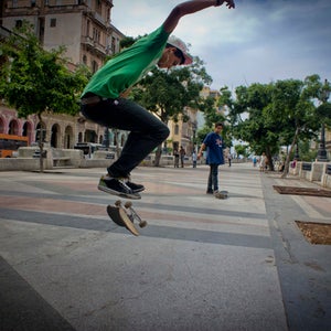 Ruben Ladron kickflips his way down the Prado.