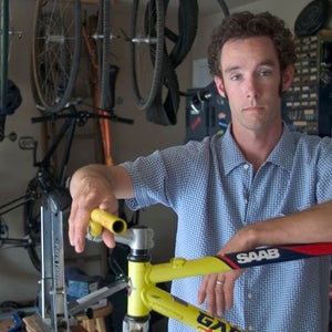 Mike Anderson is shown inside his garage and makeshift bicycle shop in 2005.