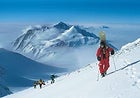 Members of Doug Stoup's 1999 team, en route to the first ski and snowboard descent of Mount Vinson, Antarctica's highest peak