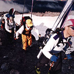 What goes up...: Heil leading his crew through the cinder on Monitor Ridge, Mount St. Helens