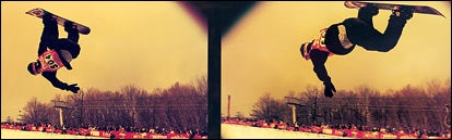 Gold Star: Ross Powers enjoying a little air time at the U.S. Open Snowboarding Championships in Stratton, Vermont