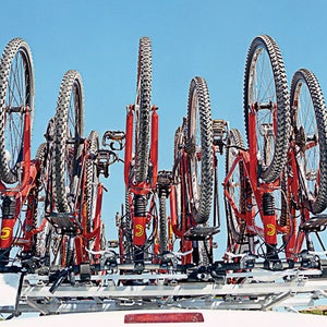 Mountain Bike Car Rack Bike Rack Bike Van Recreation America USA Utah Moab National Park Adventure Rocks Vertical Color Photography Nobody Outdoors Sports Bicycle United States Bikes Blue Sky
