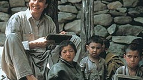 CAI founder Greg Mortenson with schoolkids in Korphe, Pakistan