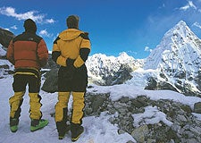 Climbers Willie Benegas and Cameron Lawson take in the summit of White Wave