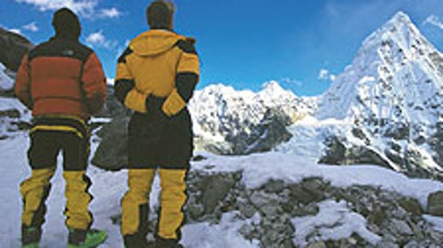 Climbers Willie Benegas and Cameron Lawson take in the summit of White Wave