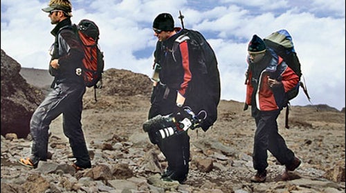 From left, Emanuel Moshi, Josh Levine, and expedition leader Jeff Evans