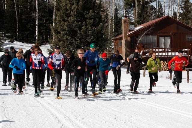 Start of the Low02 Challenge 10K snowshoe race. The top three runners in each age group qualified for the National Championships in Frisco, Colorado.