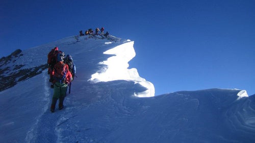 Len Stanmore approaching the summit of Everest.