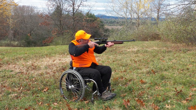 Mark D'Antonio was one of 26 hunters who participated in a special deer hunting season for paraplegic sportsmen in Massachusetts. He hunts with a Remington Model 11-87 shotgun.