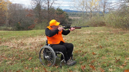 Mark D'Antonio was one of 26 hunters who participated in a special deer hunting season for paraplegic sportsmen in Massachusetts. He hunts with a Remington Model 11-87 shotgun.