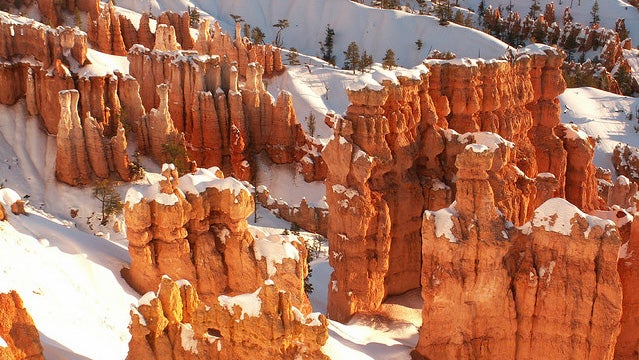 Snowy hoodoos.