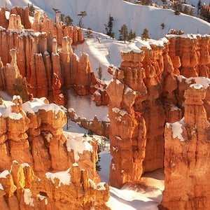 Snowy hoodoos.