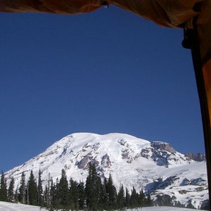 A view of Rainier from a tent.