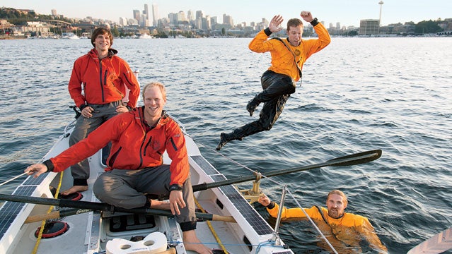 Members of OAR Northwest, from left: Pat Fleming, Adam Kreek, shore coordinator Greg Spooner, and Captain Jordan Hanssen.