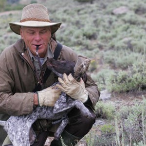 Mike Stewart and a German shorthaired pointer near Granite, Colorado.