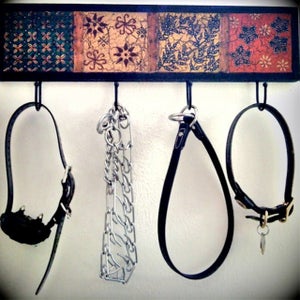 From left: E-collar, pronged pinch collar, flat slip collar, flat buckle collar.