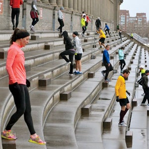 A November Project workout at Harvard stadium.