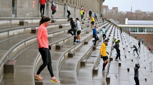 A November Project workout at Harvard stadium.
