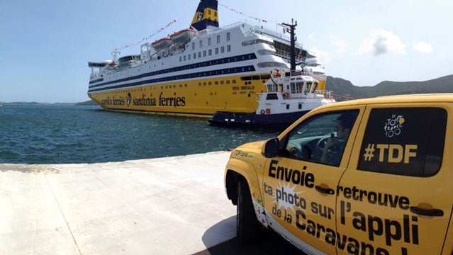 The Tour's floating base for its start in Corsica.