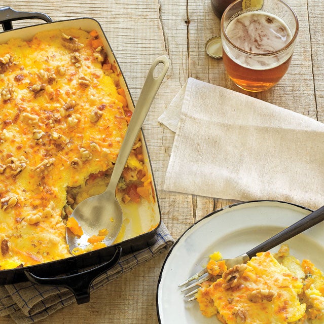 Blue Cheese and Butternut Squash Polenta Lasagna, the perfect 100-mile meal.