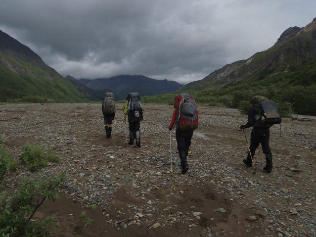 NOLS students hiking in the Talkeetna Mountains, Alaska