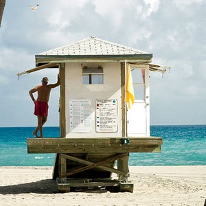 Atlantic Copy space Florida Miami beach color image lifeguard ocean on duty safety sand shore south beach tourism travel vacation vertical water lifeguard job