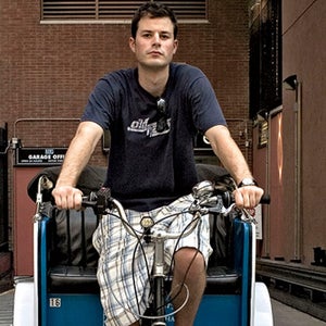 1 person bicicletta bicycle capitale capital citta' city colore color figura intera full length figur giovani gioventu' youth lavoro work orizzontale horizontal pedalare pedaling andare in bic ragazzo boy ritratto portrait taxi cab trasporti transportation trasporto via terra ground tran pedicab driver job how to