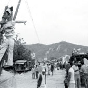 A cardboard effigy of Prime Minister Koirla hangs in the streets of Bhalubang in Rolpa district, one of several regions where the Maoist insurgency has taken hold.