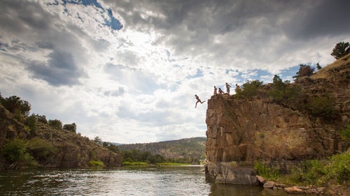 Cliffs Colorado Colorado river Float Fun High Jumping Pump House Radium Radium Hot Springs Rafting Rancho Del Rio Rocks Scramble Summer Woman