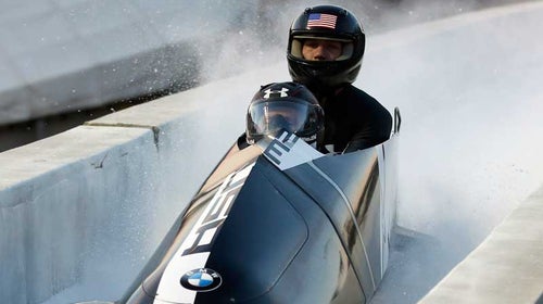 Steve Holcomb, front, and brakeman Chris Fogt finish their run during the United States two-man bobsled team trials in Park City, Utah.