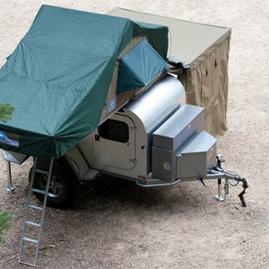 This sturdy trailer will get you to just about any campsite.