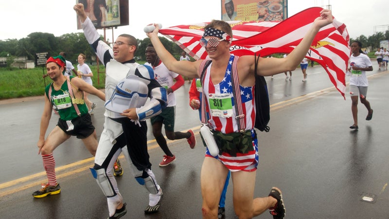 Expats compete in a 10K in Monrovia, Liberia.