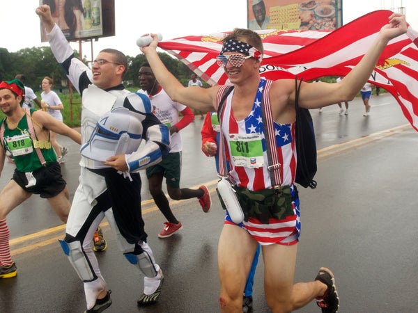 Expats compete in a 10K in Monrovia, Liberia.