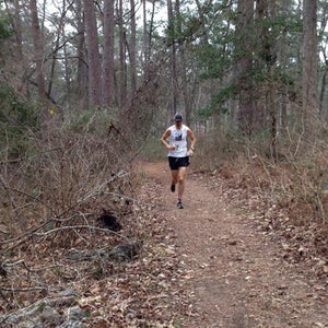 Matt Laye throwing down 8-minute miles at the Rocky Raccoon 100 in Huntsville, Texas.