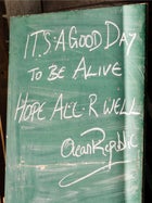 A chalk board in Boracay, Philippines, shortly after the passing of Super Typhoon Haiyan.