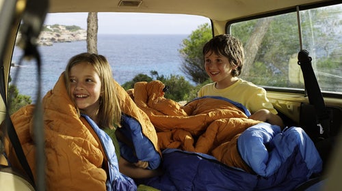 Children play in back of car