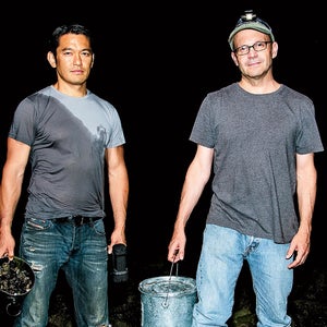 Bun and invasive-species expert Joe Roman with the night’s harvest.