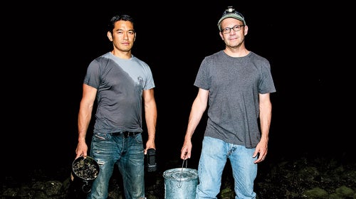 Bun and invasive-species expert Joe Roman with the night’s harvest.