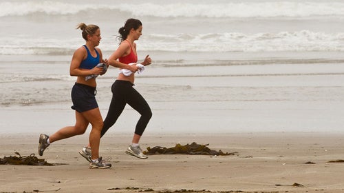 Running buddies on foggy Morro Strand State Beach