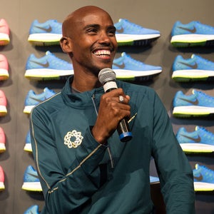 Olympian Mo Farah debuts the Pegasus 31 at Hayward Field in Eugene, Oregon, on May 30, 2014.