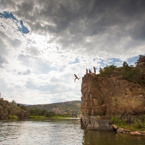Cliffs Colorado Colorado river Float Fun High Jumping Pump House Radium Radium Hot Springs Rafting Rancho Del Rio Rocks Scramble Summer Woman Viewfinder OutsideOnline